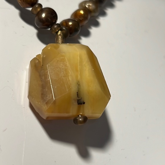 Fresh Water Pearls & Faceted Yellow Agate Pendant Necklace 925 Hook Closure - Picture 7 of 10